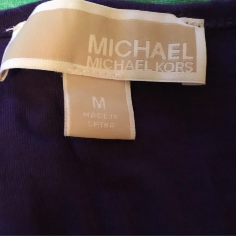Michael Kors women's purple long sleeve top shiny silver neckline Size medium